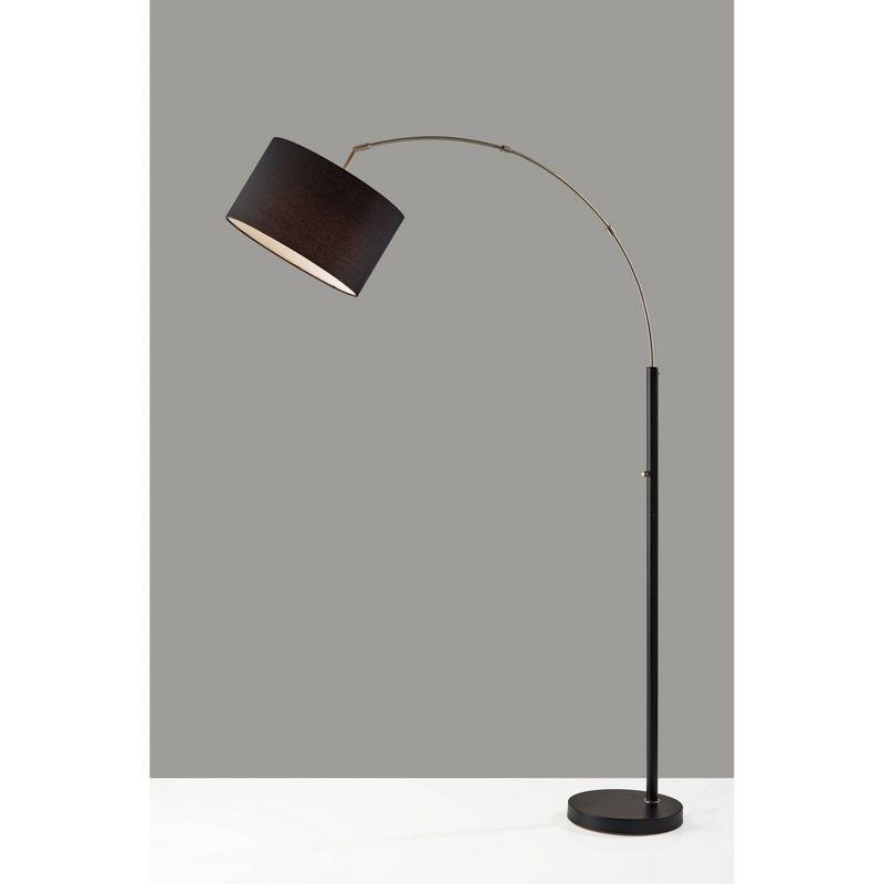 Preston Arc Lamp Brushed Steel Black - Adesso: Urban Industrial Design, Adjustable Joint, ETL Listed