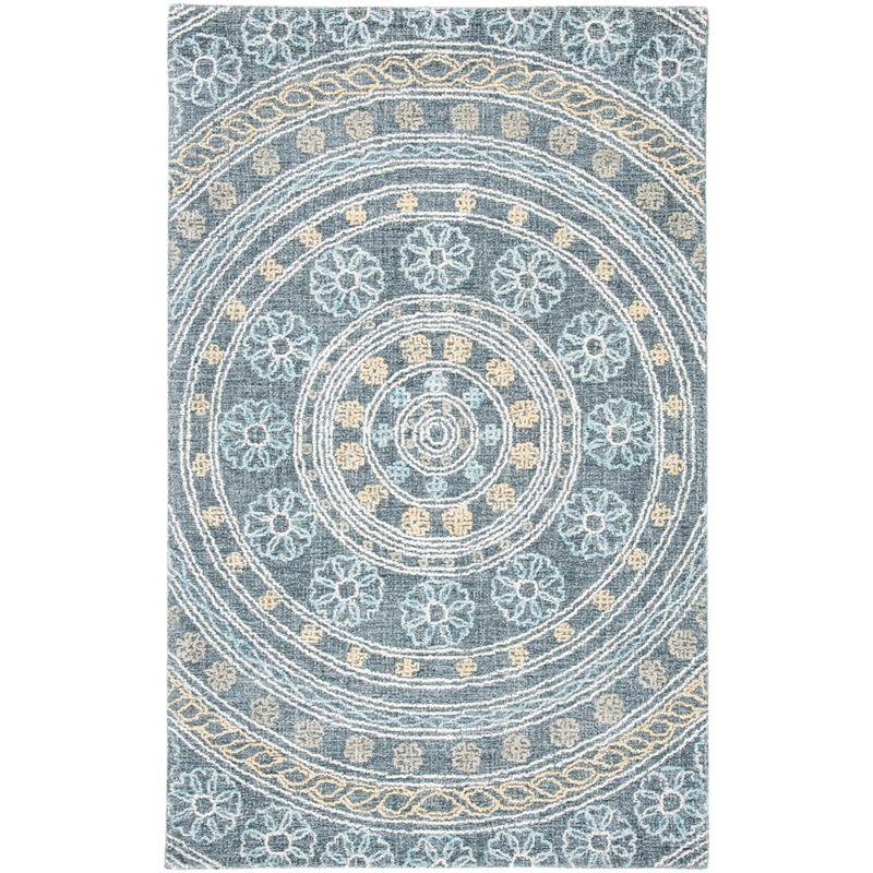 Hand-Tufted Black Wool Floral Country Casual Area Rug - 5' x 8'