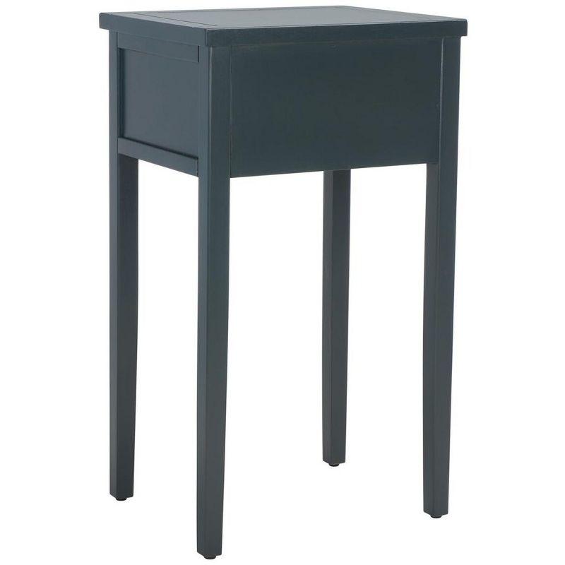 Transitional Dark Teal Pine and Metal Nightstand with Storage Drawer