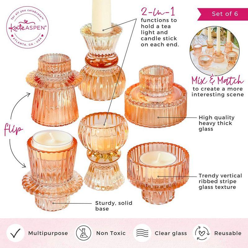 Kate Aspen Dual Sided Ribbed Candlestick/Tealight Holders- Set of 6