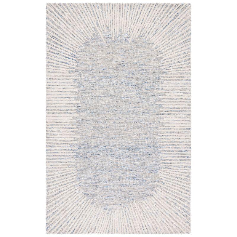 Abstract Blue & Ivory Tufted Wool Square Area Rug, 6' x 9'