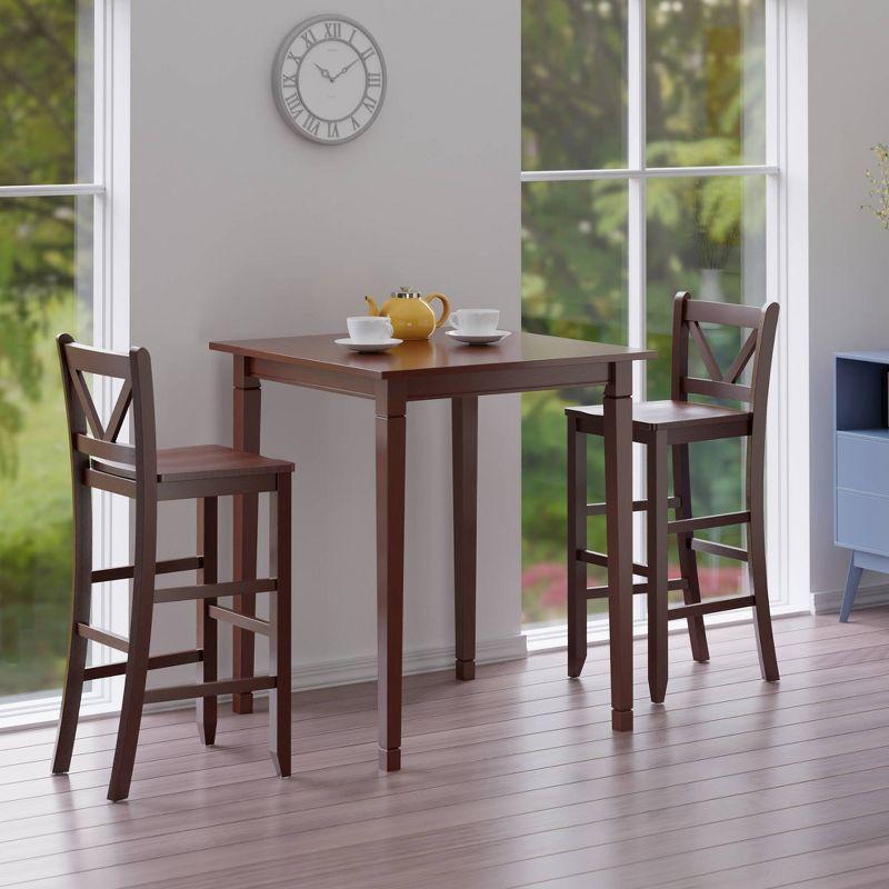 Walnut Transitional Square Pub Table with 2 V-Back Chairs