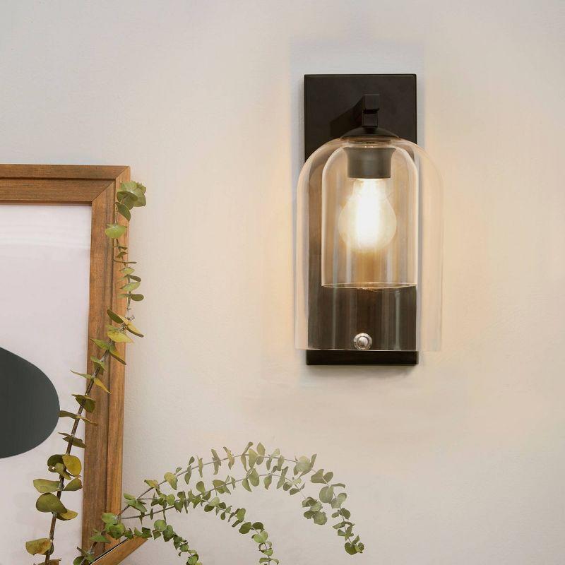 Matte Black Industrial-Style Dimmable Wall Sconce with Glass Dome