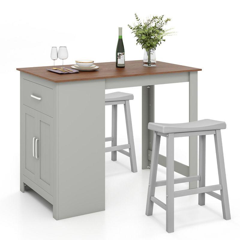 Gray and Natural 3-Piece Pub Table Set with Storage