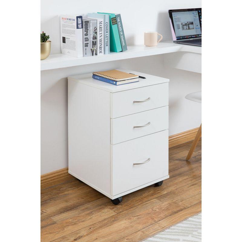 Basicwise 26" Mobile File Organizer Cabinet with 3 Drawers and Rolling Casters - Fits Under Desk for Convenient Storage of Letters and Documents