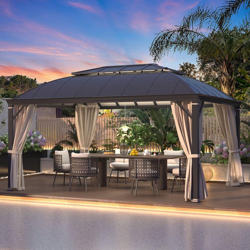 EROMMY 12'x16' Hardtop Gazebo, Permanent Outdoor Aluminum Patio Gazebo with Aluminum Composite Double Roof for Patio Lawn and Garden