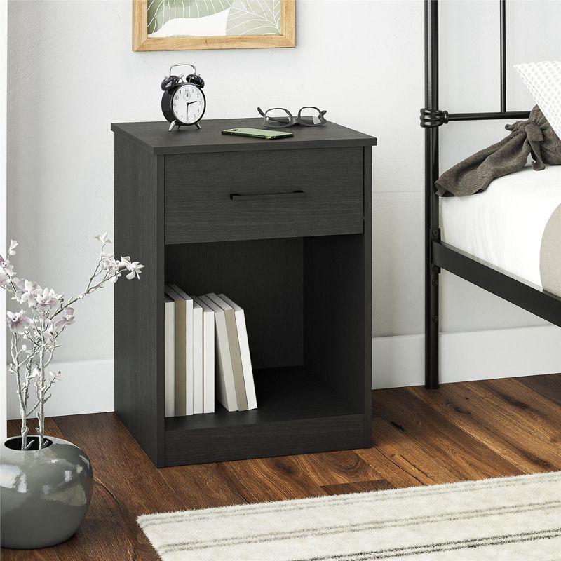 Ameriwood Home BrEZ Build Collection Pearce Nightstand with Drawer, Black Oak