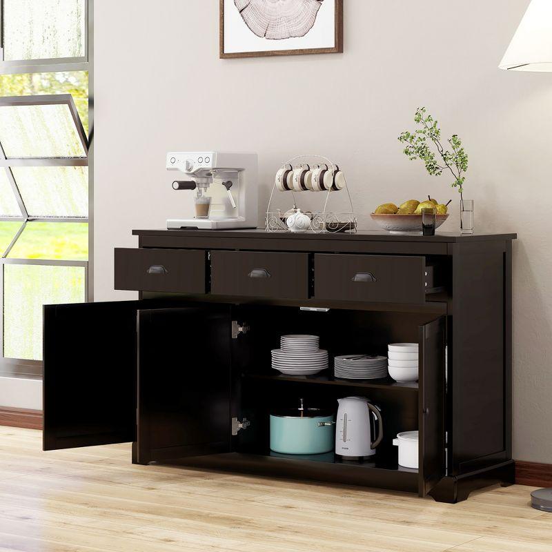 Brown MDF and Particleboard Sideboard Buffet Cabinet with 3 Drawers