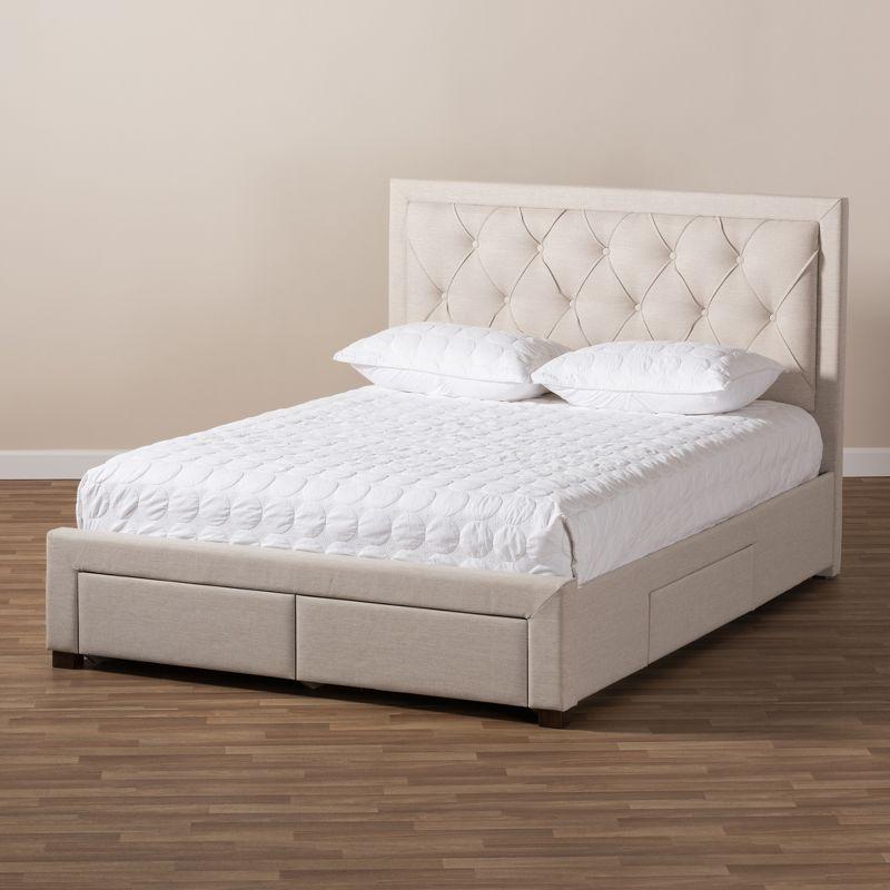 Elegant Light Beige Queen Upholstered Storage Bed with Tufted Headboard