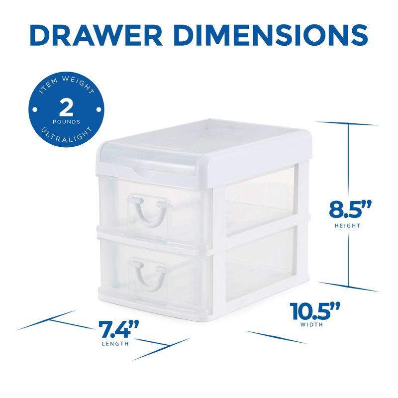 White Clear Plastic 2-Drawer Desk Organizer with Flip Top