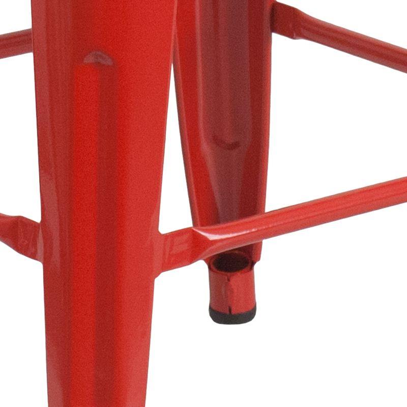 24" Red Metal & Brown Wood Backless Counter Stool