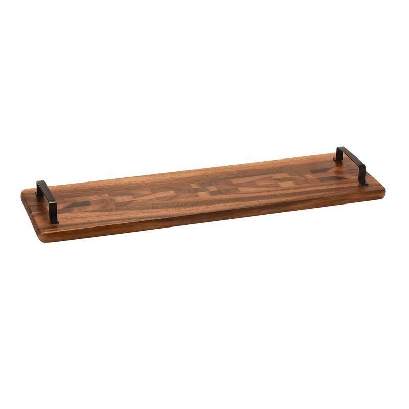 Long Acacia Wood Tray with Black Metal Handles