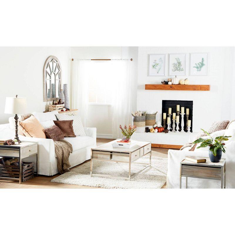Wood Window Pane Inspired Wall Mirror with Arched Top Cream - Olivia & May: Antique Finish, No Assembly, Spot Clean