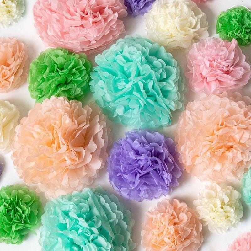 EpiqueOne 22-Piece Tissue Paper Pom Poms and Paper Lantern Party Kit - Add a Splash of Mint, Ivory & Peach to Your Celebrations!