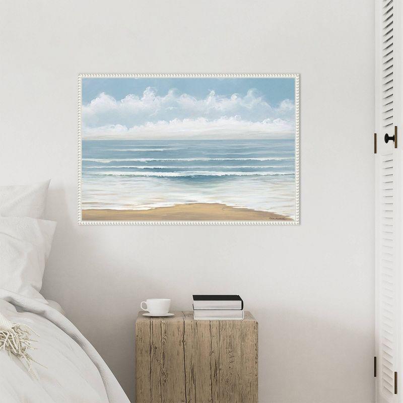 33"x23" Smooth Beach Waves by Bruce Nawrocke Framed Canvas Wall Art Print White - Amanti Art