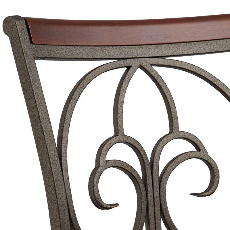 55 Downing Street Colton Metal Swivel Bar Stools Set of 2 Brown 24" High Traditional Round Cushion with Backrest Footrest for Kitchen Counter Height