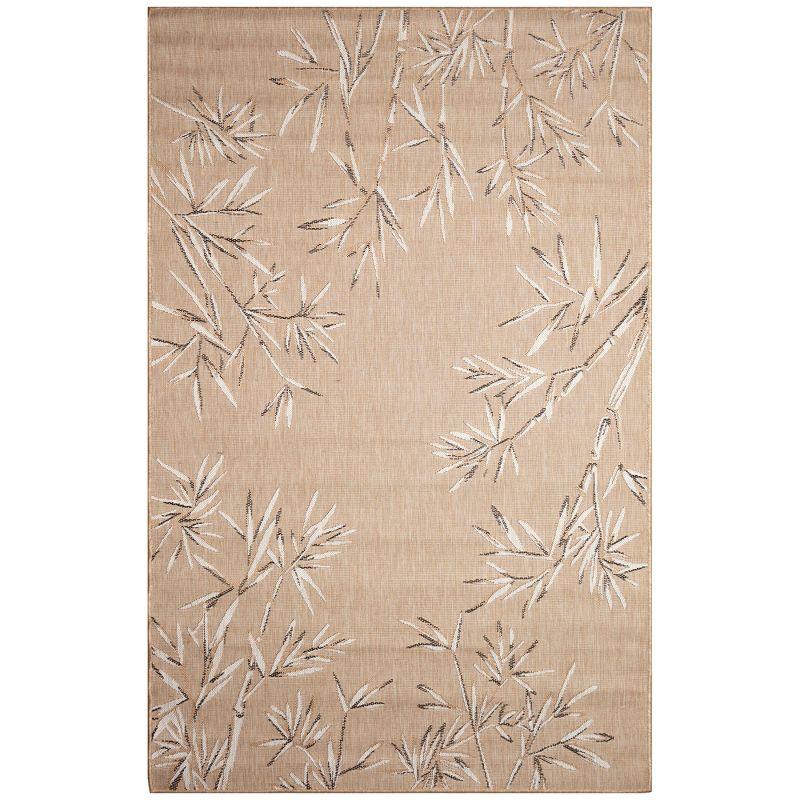 Sand Floral Flat Woven Round Synthetic Indoor/Outdoor Rug