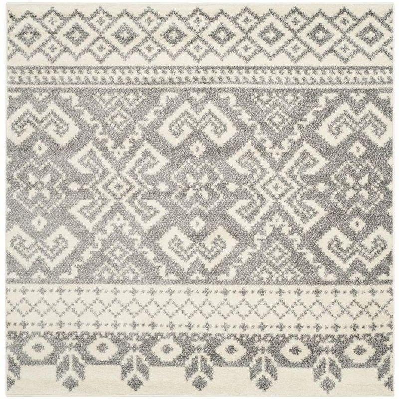 Ivory and Silver Square Synthetic Area Rug