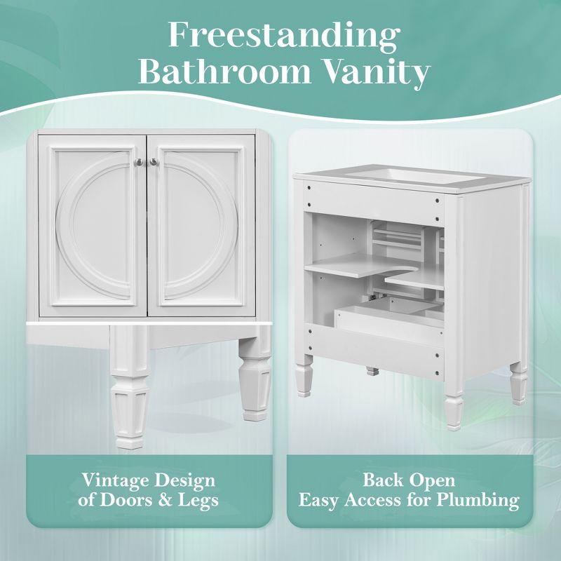 Christopher Knight Home Alison 30" Modern Rubberwood Bathroom Vanity with Ceramic Sink, Shelves and Drawer, White