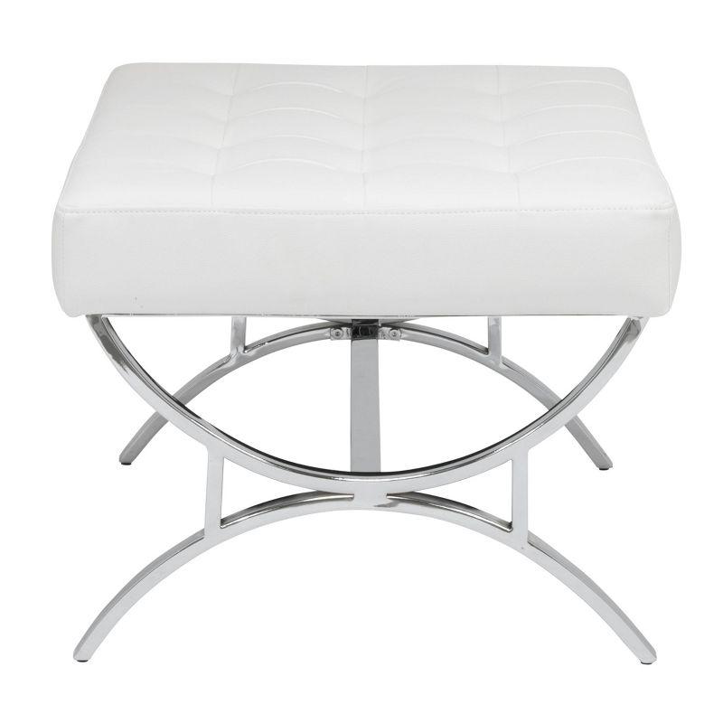 studio designs Newel Modern Square Ottoman Blended Leather and Chrome Metal Frame Chrome/Black: 18" High, Rectangular, Steel Base
