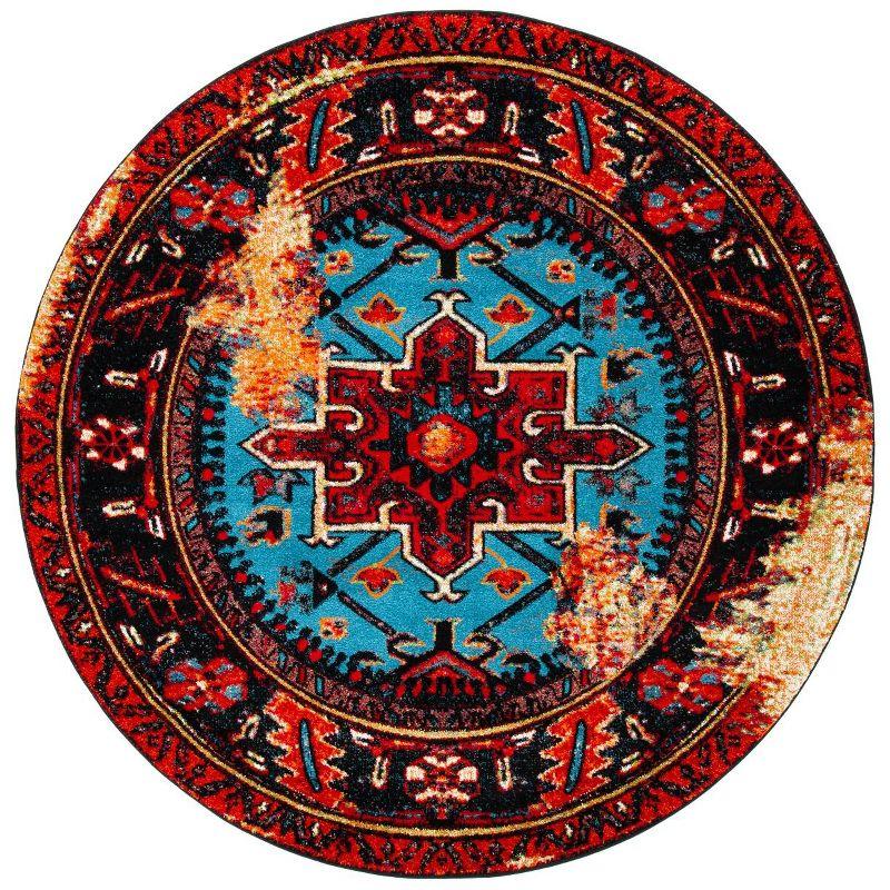 Vintage Hamadan VTH211 Power Loomed Indoor Area Rug - Red/Light Blue - 6'7" Round - Safavieh