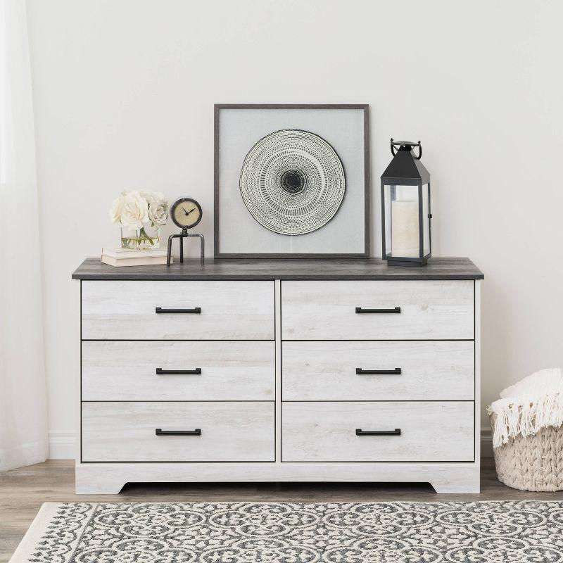 Prepac Rustic Ridge Farmhouse 6 Drawer Bedroom Dresser Washed White