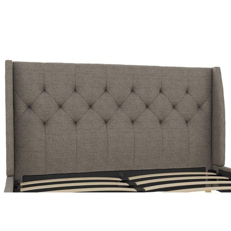 Gray Linen Tufted Upholstered Queen Bed with Wood Frame