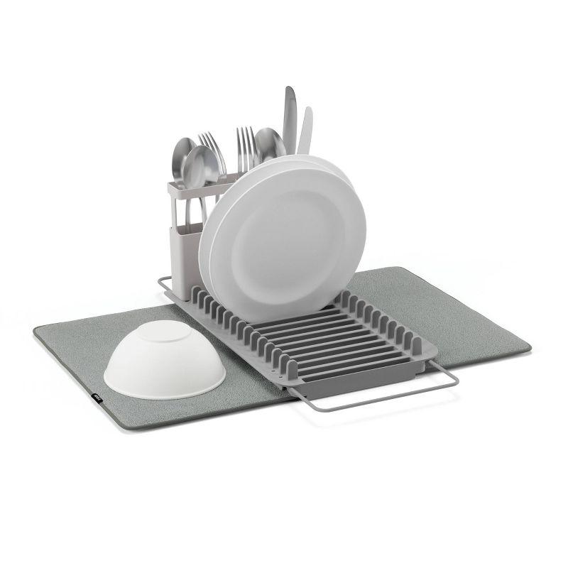 Charcoal Gray Foldable Over the Sink Dish Rack with Utensil Cup