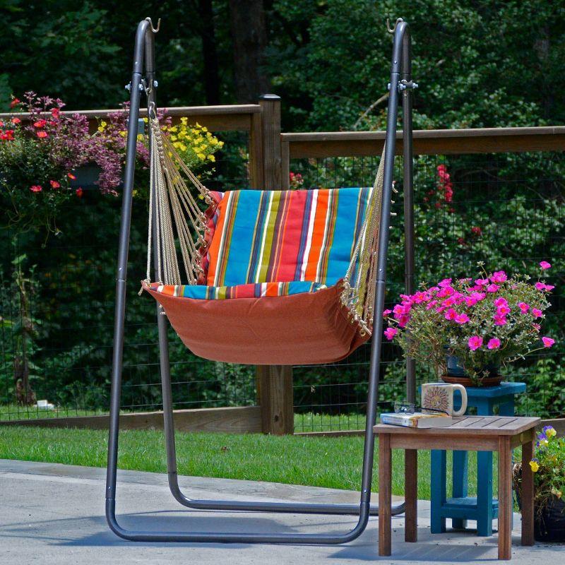 Colorful Striped Polyester Hanging Chair with Cushions and Stand