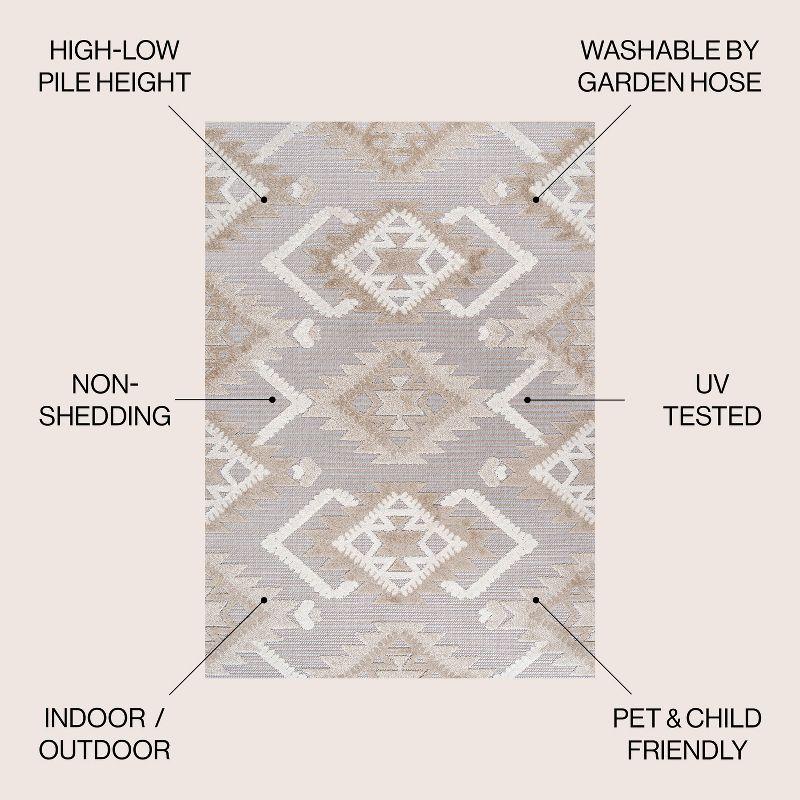 3'x5' Sumak High-Low Pile Neutral Diamond Kilim Indoor/Outdoor Area Rug, Beige/Gray - JONATHAN Y