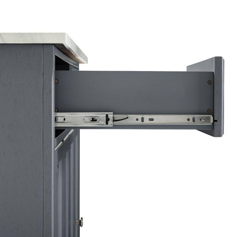 One Allium Way® Kitchen Island With Storage Shelves, Microwave Stand, Coffee Bar, Gray - Birch Veneer, Marble Finish, 2 Drawers & 3 Cabinets, Brushed Nickel Hardware