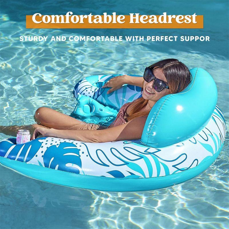 Joyfy 2 Packs Inflatable Pool Floats Chair, Pool Lounge Chairs with Cup Holders for Adult Summer Water Fun Swimming Party Beach - Blue, Green