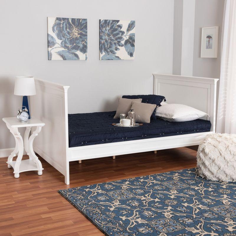 Classic White Wood Twin Daybed with Upholstered Headboard