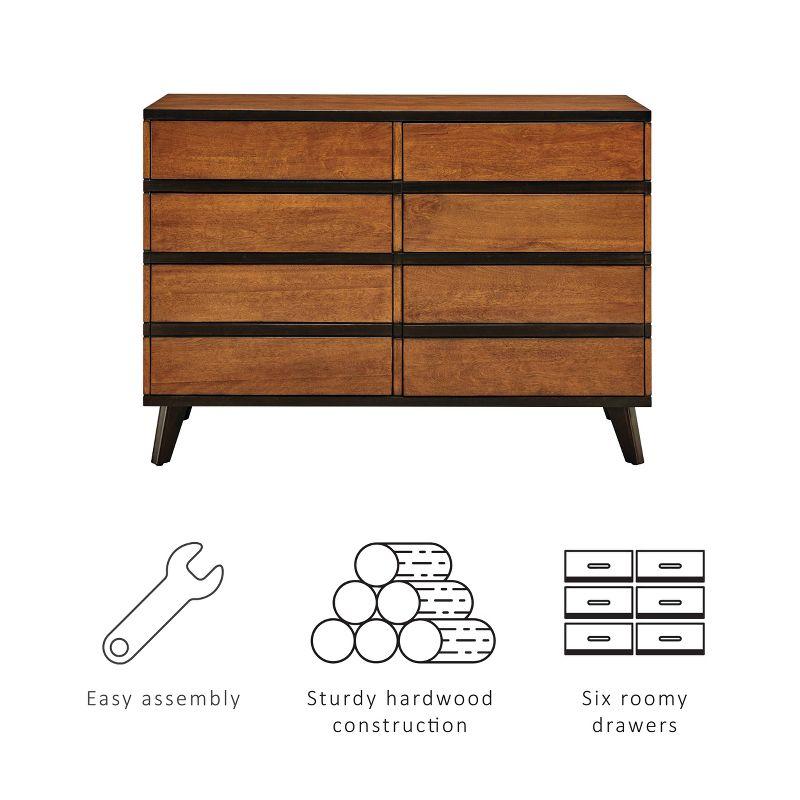 Walnut Double Brown Mid-century 6-Drawer Dresser