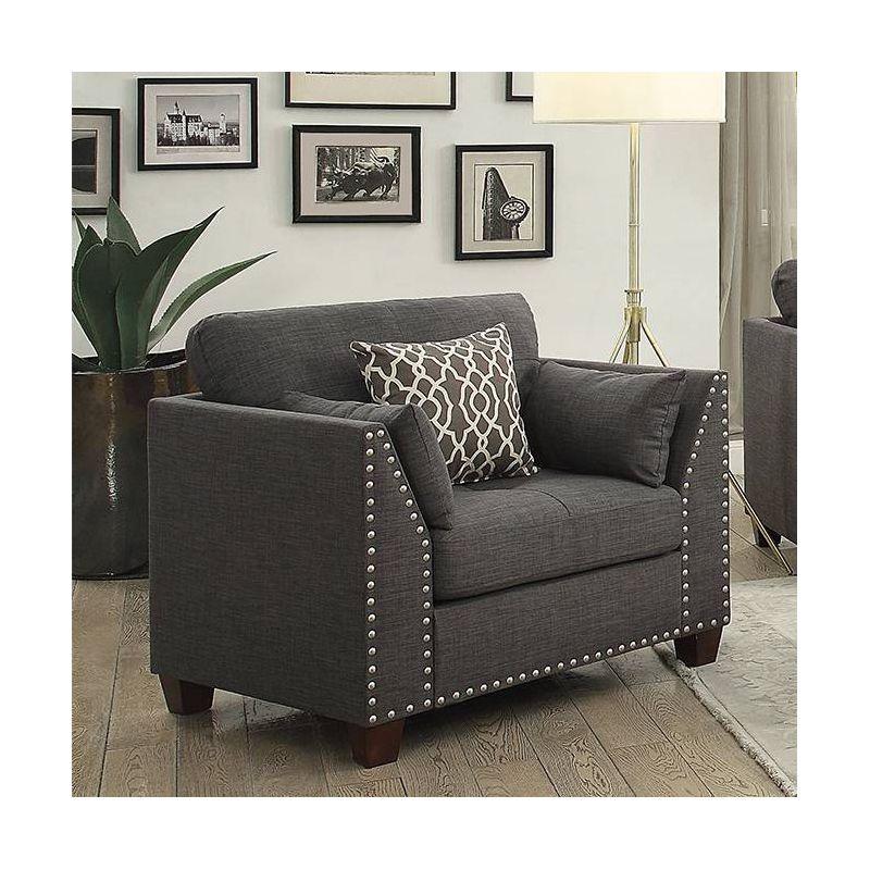 Acme Furniture 38" Laurissa Chair Light Charcoal Linen: Upholstered Armchair, Wood Frame, Tufted Cushions