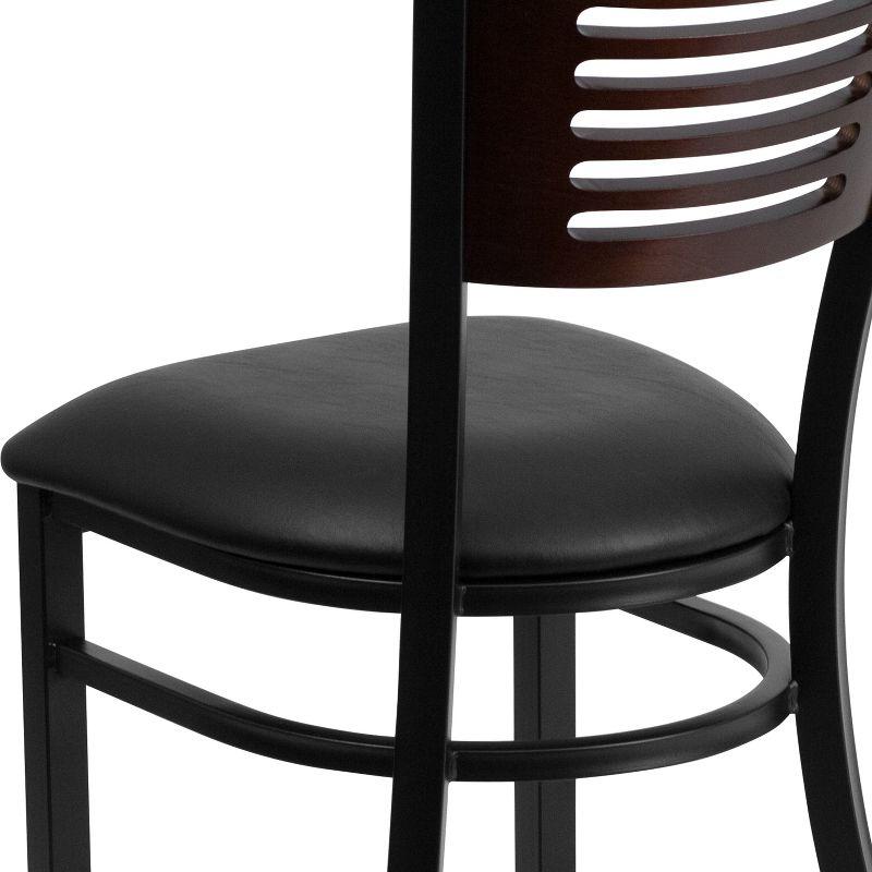 Flash Furniture HERCULES Series Black Slat Back Metal Restaurant Chair - Walnut Wood Back, Black Vinyl Seat