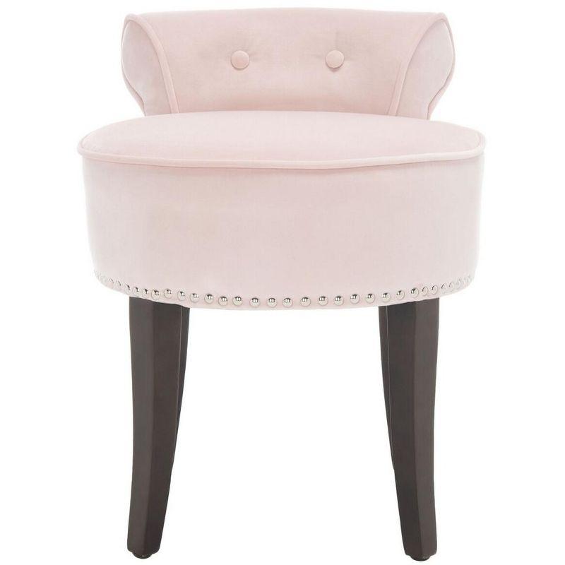 Petite Blush Pink Velvet Vanity Stool with Espresso Birch Legs