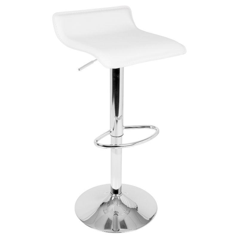 Contemporary White Leatherette Adjustable Swivel Barstool, 16"