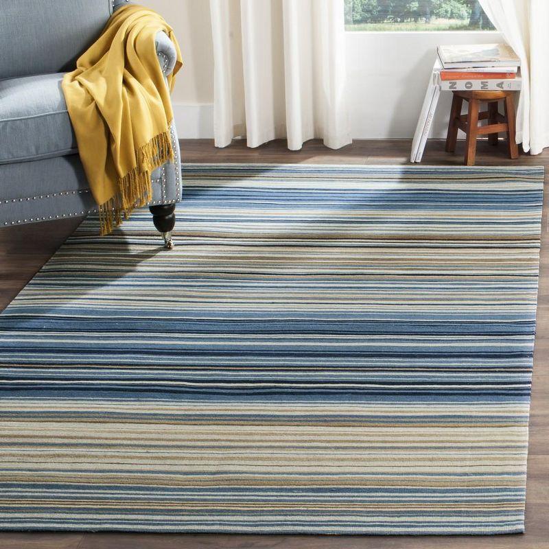 Marbella Blue and Beige Hand Loomed Wool Rug 4' x 6'