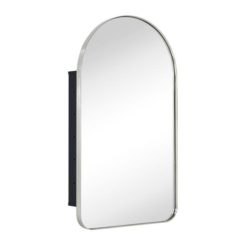 TEHOME 16 in. W x 28.3 in. H Arched Metal Framed Recessed Medicine Cabinet with Mirror for bathroom in Brushed Nickel