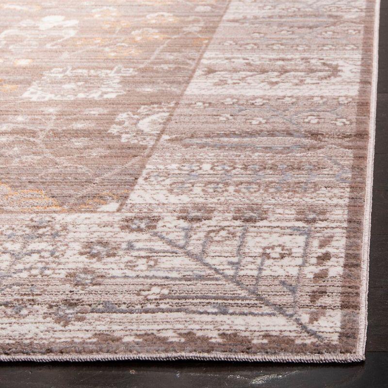 Brown and Beige Floral Bordered Synthetic Area Rug