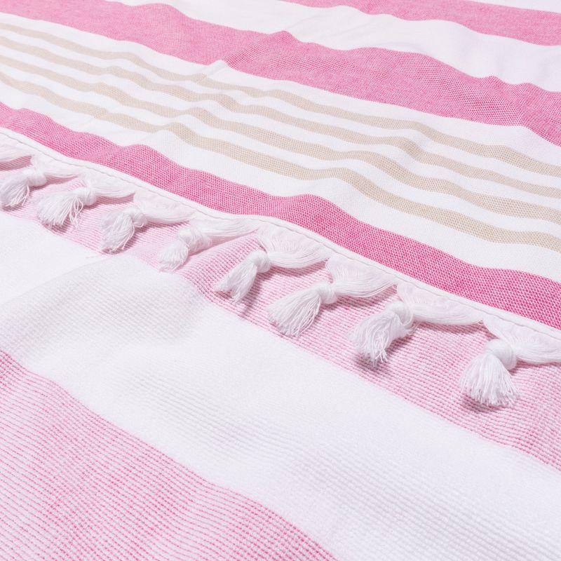 Cotton Oversized Striped Fouta Beach Towel with Tassels by Blue Nile Mills