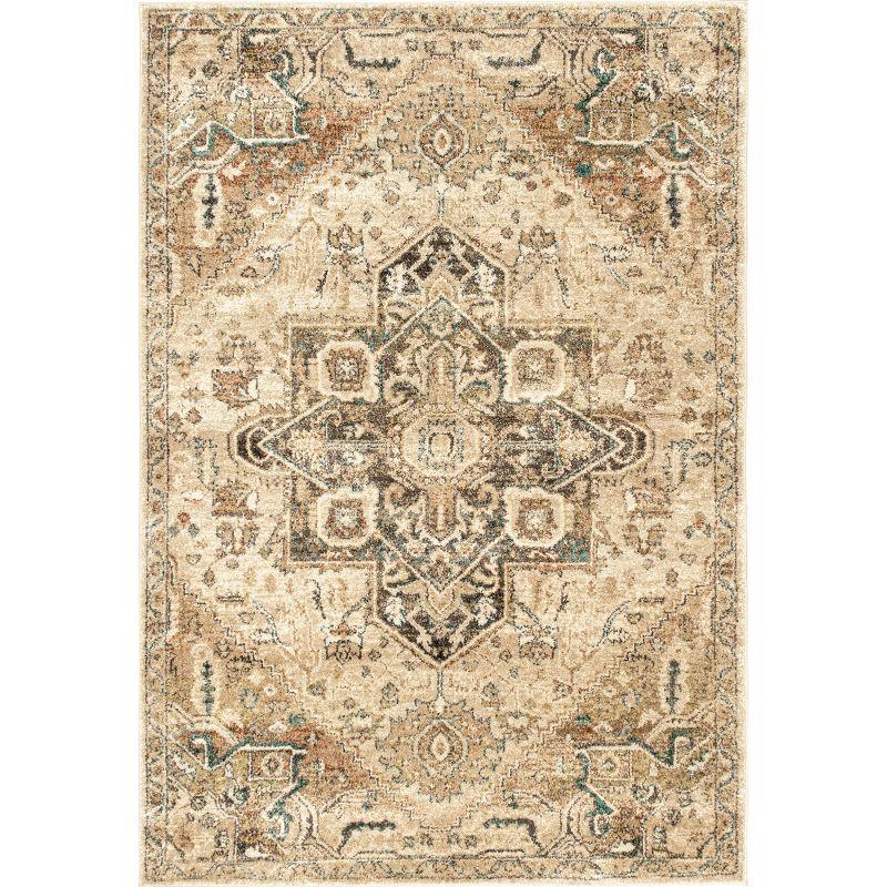 Elegant Tan Medallion 80'' Synthetic Easy-Care Area Rug