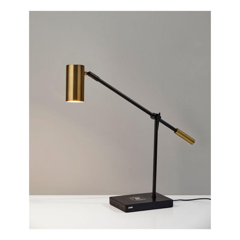 Adesso Collette Adjustable Black Desk Lamp with Qi Wireless Charging