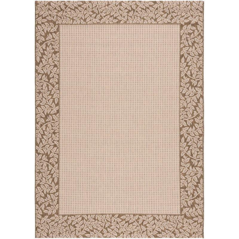 Natural Brown Floral Motif Indoor/Outdoor Area Rug