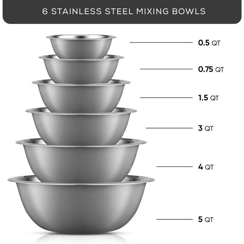 JoyJolt Stainless Steel Food Mixing Bowl Set of 6 Kitchen Mixing Bowls