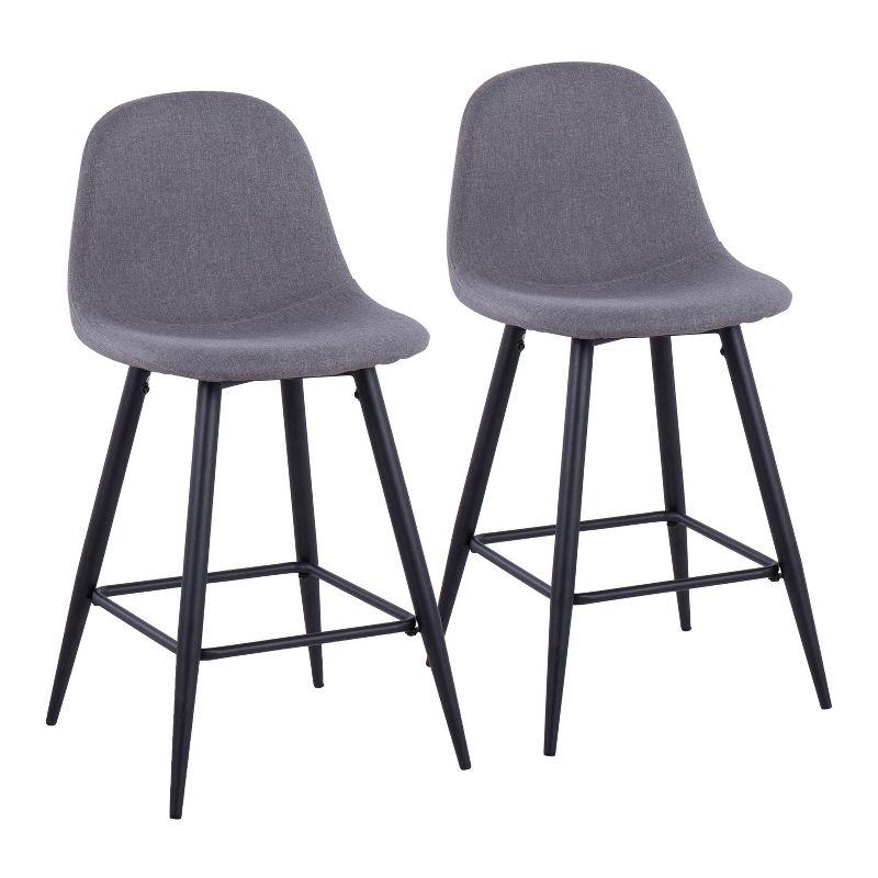 Set of 2 Pebble Counter Height Barstools Black/Charcoal - LumiSource: Upholstered, Metal Frame, Footrest