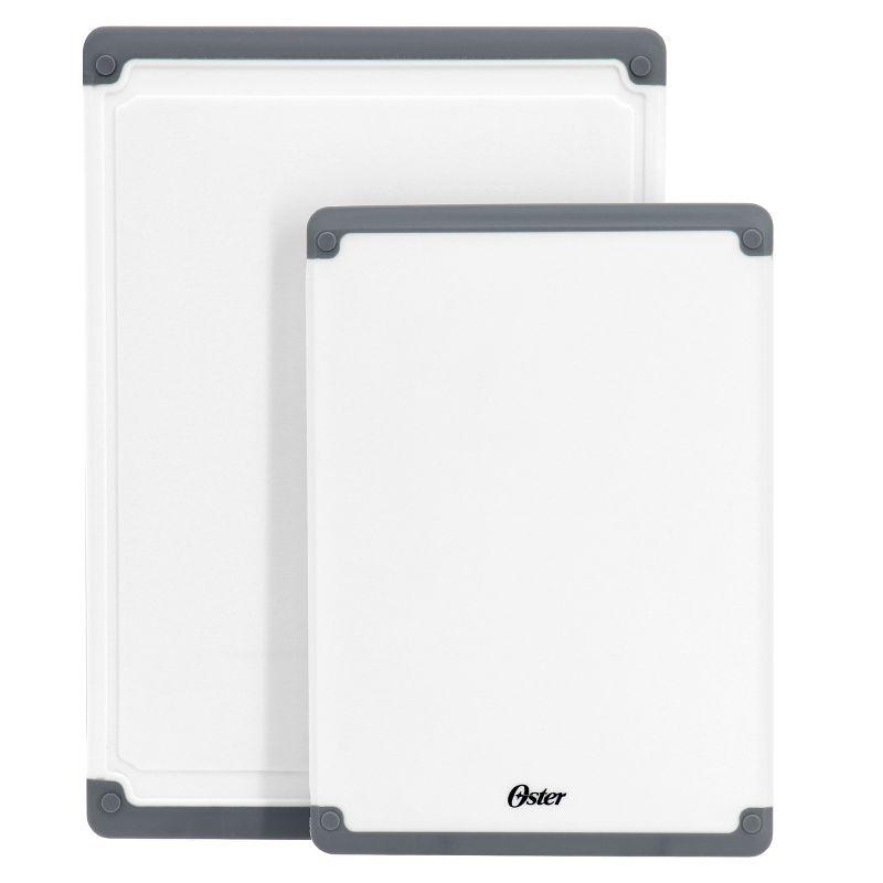 Oster Bergen 2 Piece Rectangular Plastic Cutting Board Set in White with Non-Slip Feet