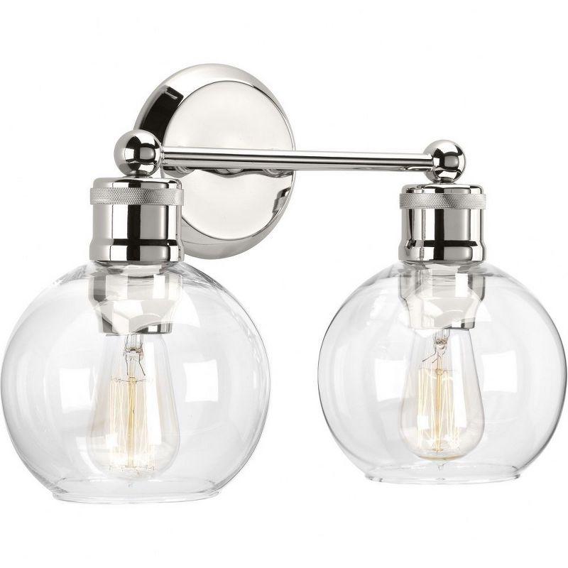 Progress Lighting Hansford 2-Light Bath Vanity Fixture, Polished Nickel, Clear Glass Shade