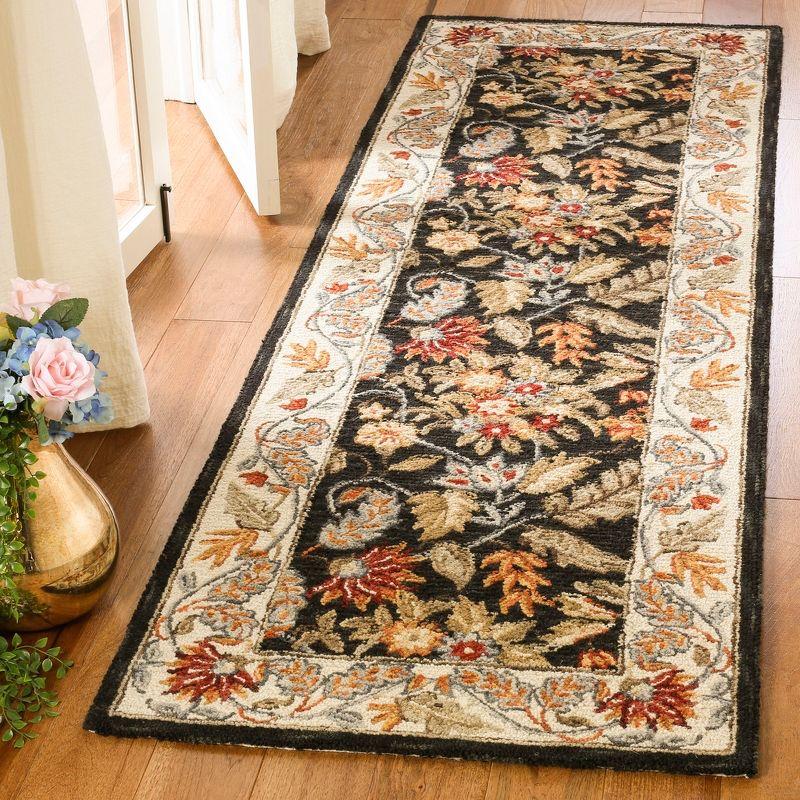 Chelsea Black Floral Hand-Knotted Wool Runner Rug